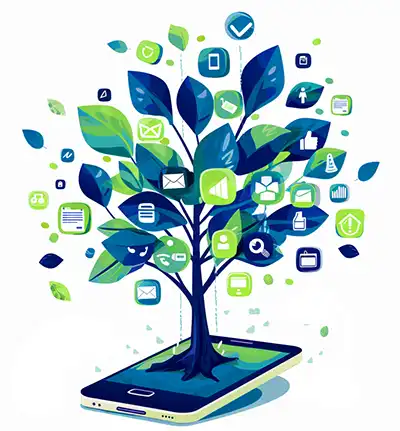 A growing tree with digital assets